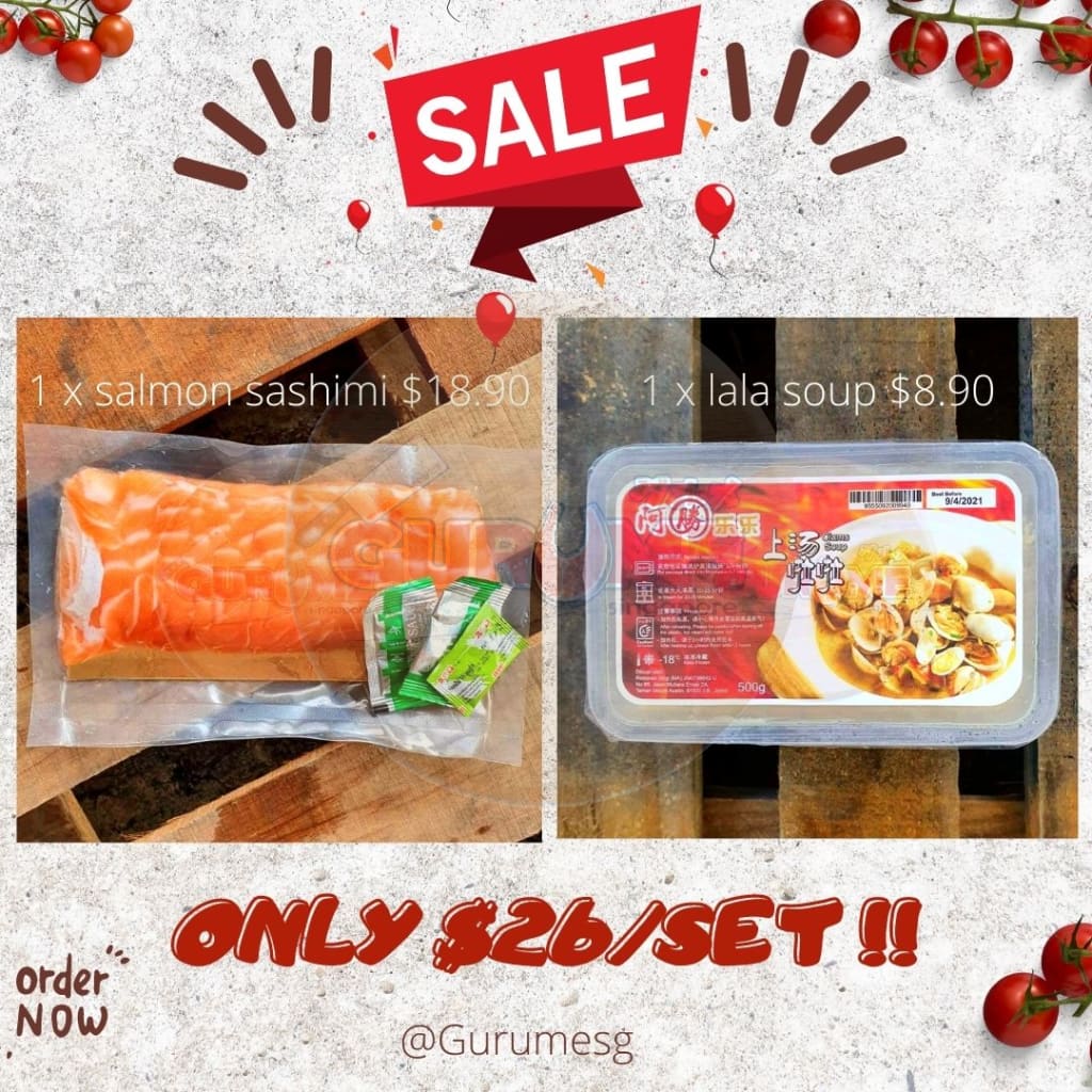 [Bundle] Salmon Sashimi (220- 250G) & Ah Sheng Loklok Lala Soup (500G)